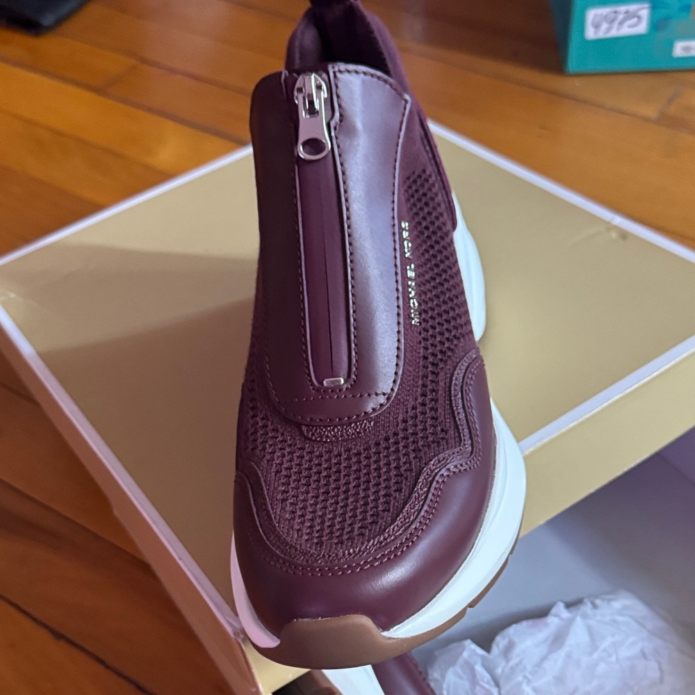 Michael Kors Women's Burgundy Zip-Front Slip-On Sneakers - Picture 2 of 7